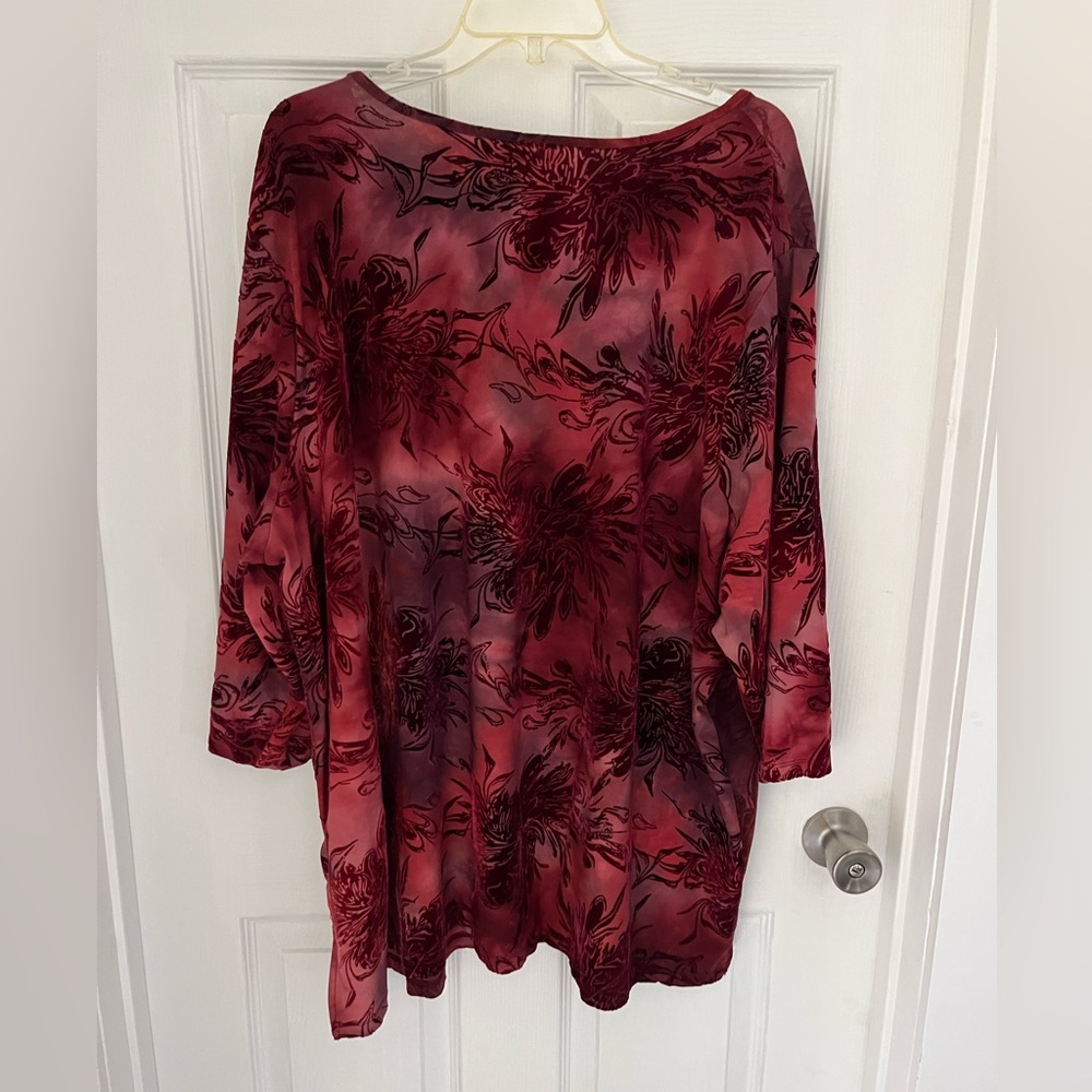 Catherines plus Cranberry red, Variegated, velvet Tunic - Picture 2 of 5